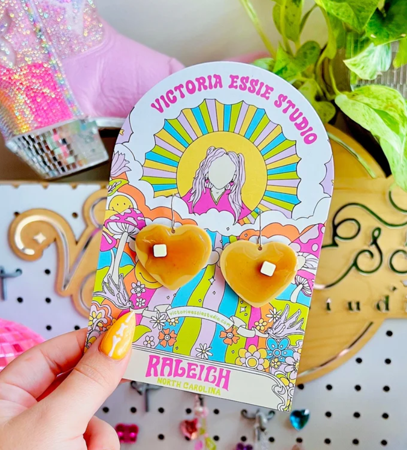 Pancake Heart Food Earrings